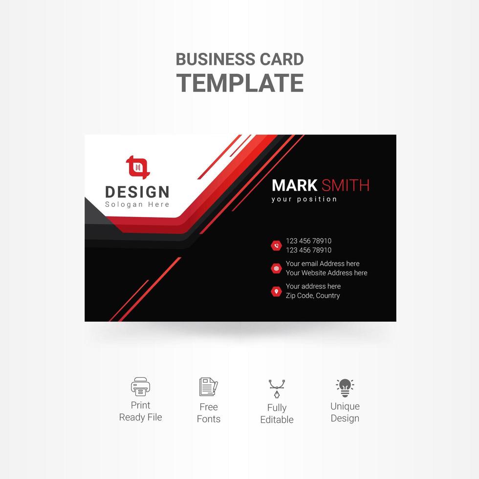 Black business card with white and red accents vector