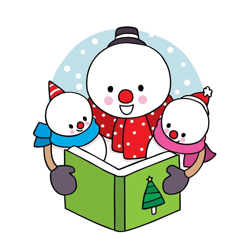 Hand drawn Christmas snowman family reading book 1525251 Vector Art at