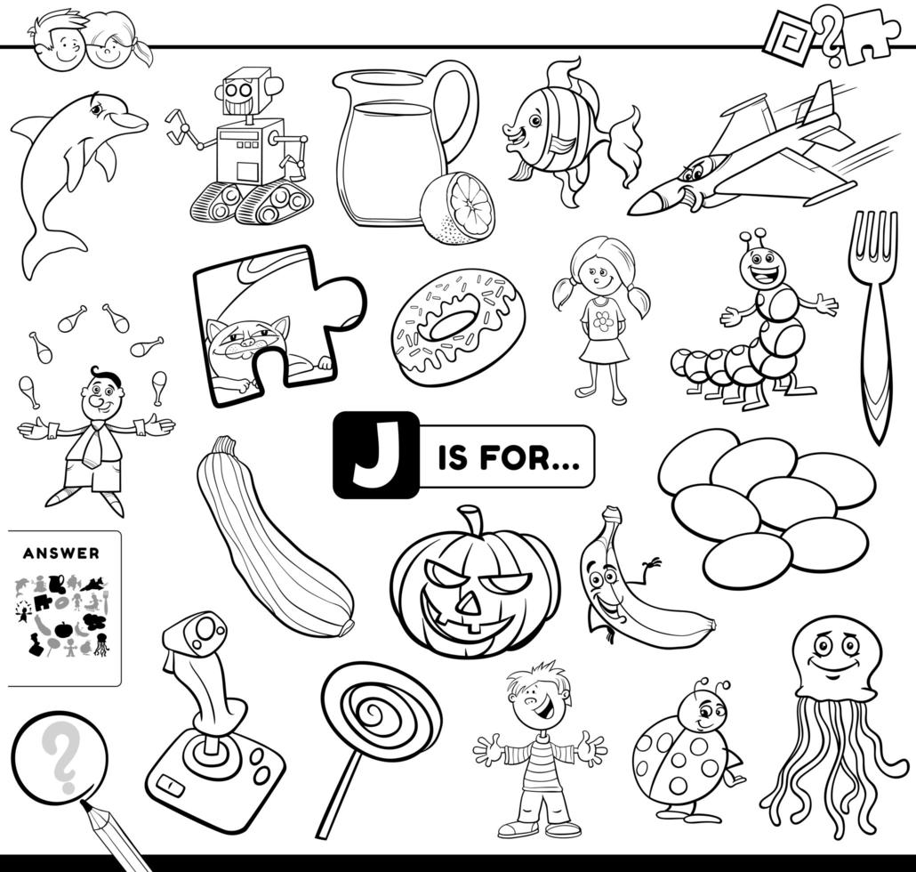 Letter J educational task coloring book page 1526032 Vector Art at Vecteezy