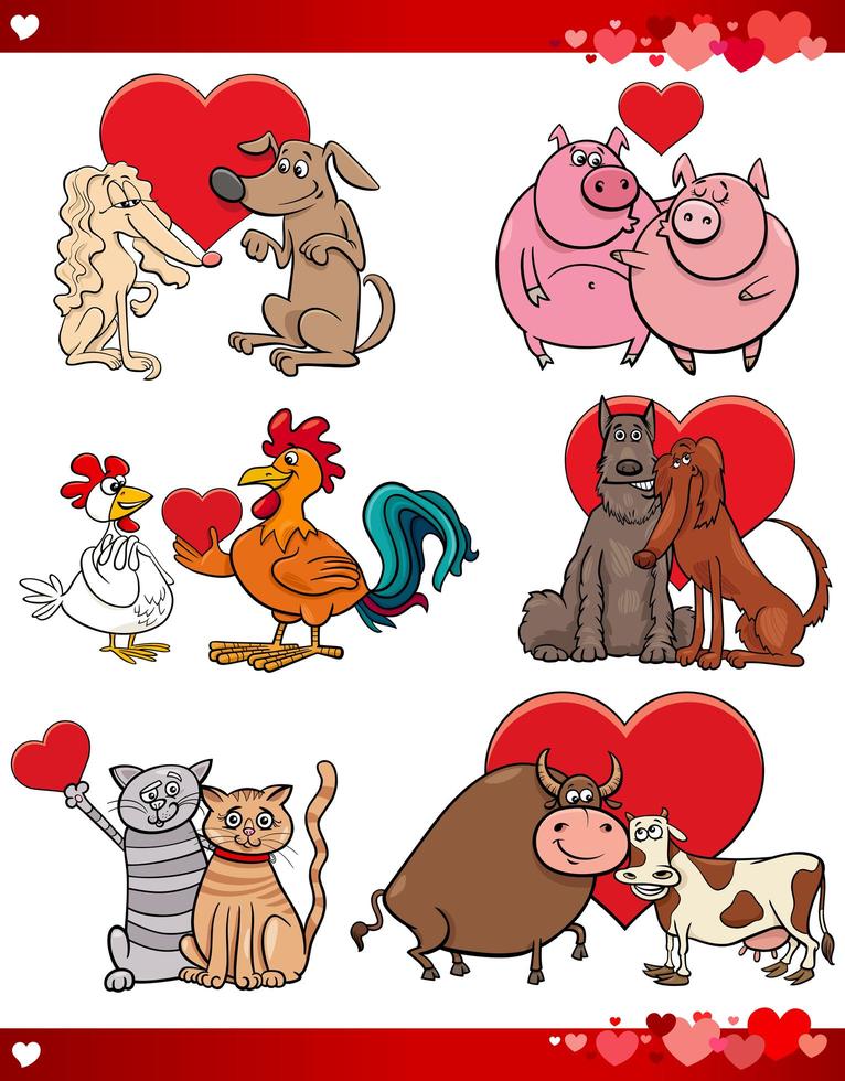 Valentine cartoon love set with animals vector