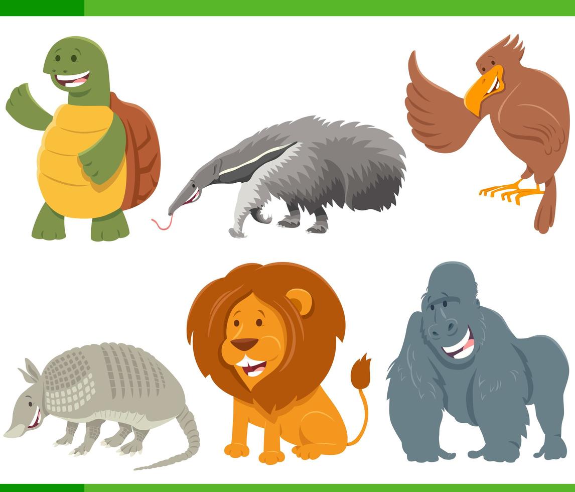 Conjunto de personajes de animales de dibujos animados divertidos vector