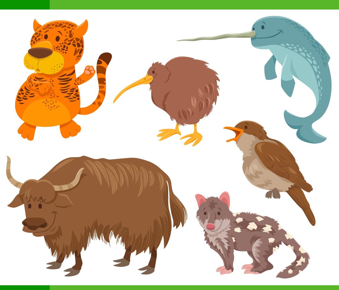 Conjunto de personajes de animales salvajes de divertidos dibujos animados vector