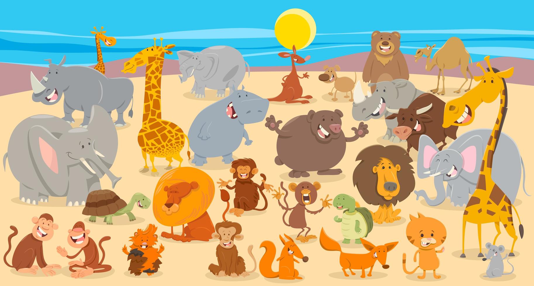 Cartoon animal characters collection background vector