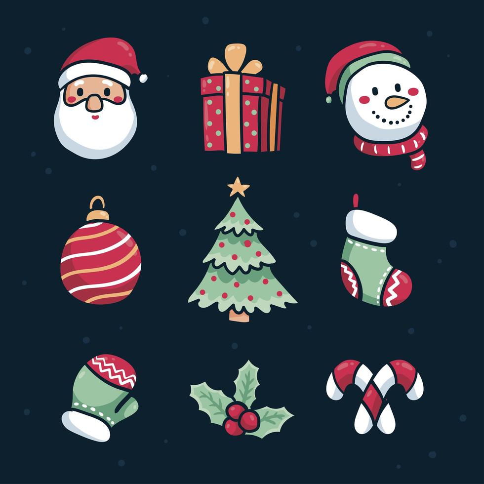 conjunto de iconos de navidad dibujados a mano vector