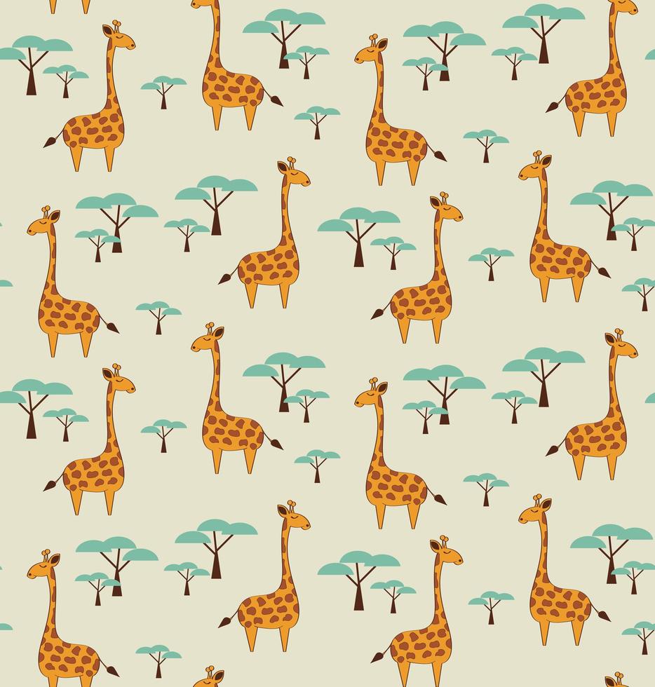 Seamless pattern with cute giraffes and trees vector