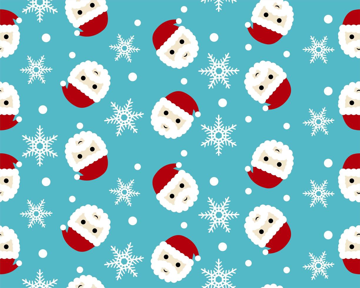 Merry Christmas seamless pattern with Santa head and snowflakes vector