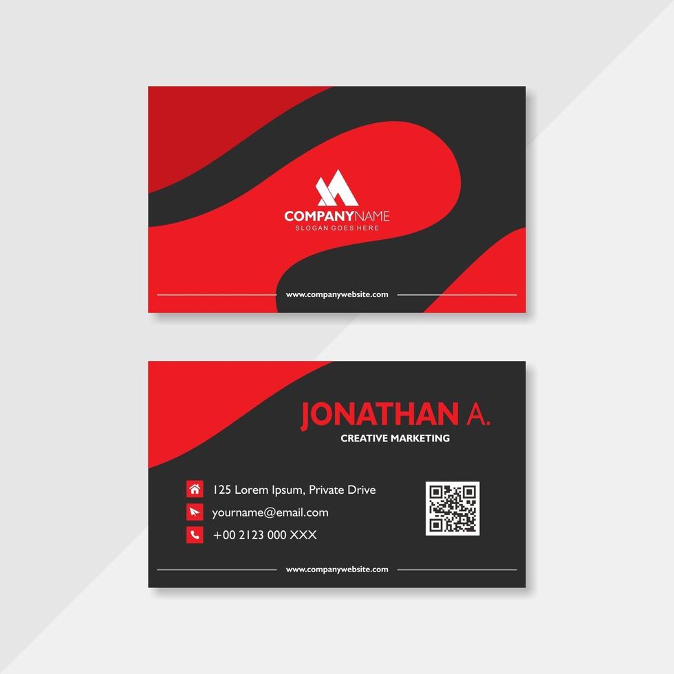 Modern curved design red and black business card template vector