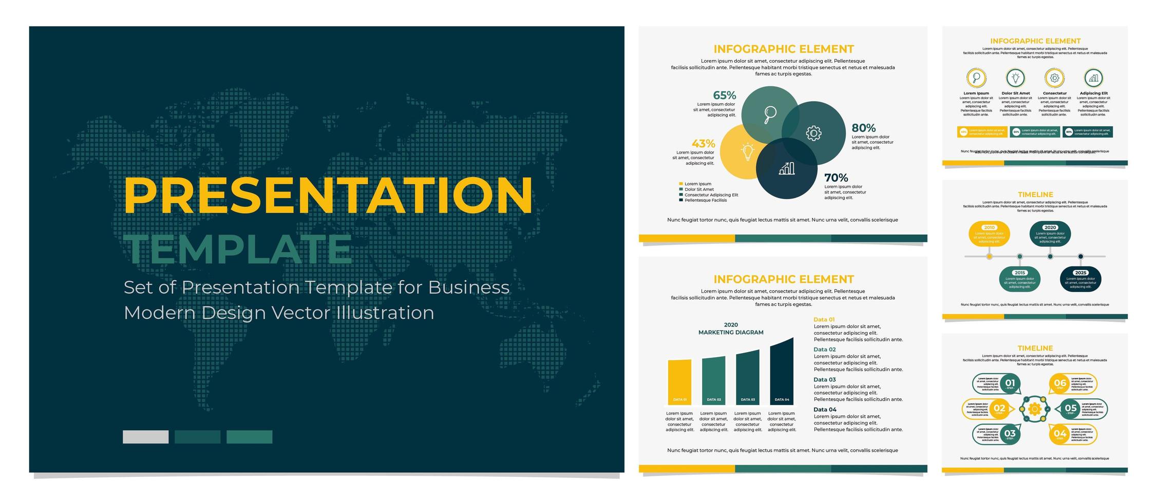 Plantilla de presentación de negocios en verde y amarillo. vector