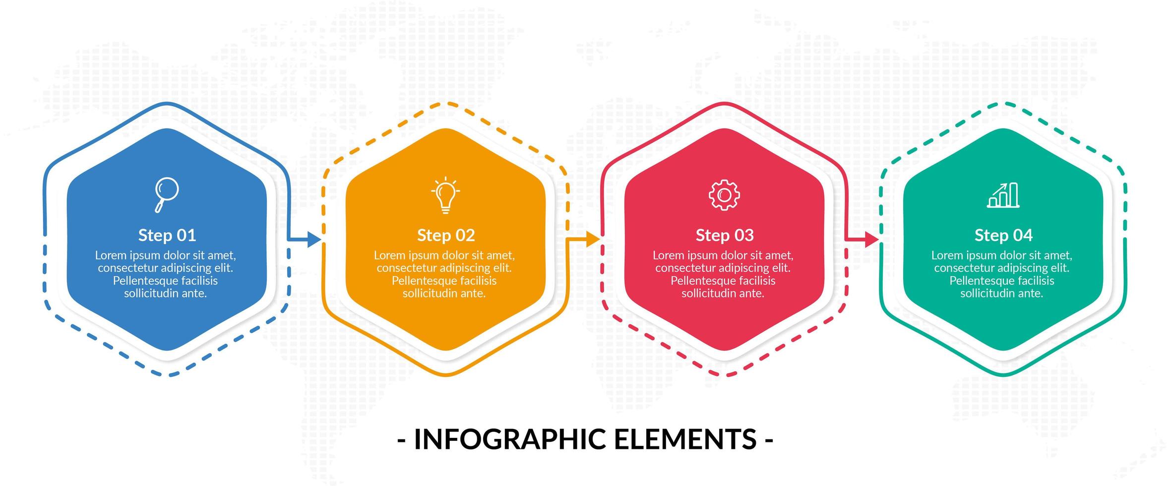 Plantilla de infografía empresarial de cuatro pasos hexagonales coloridos vector