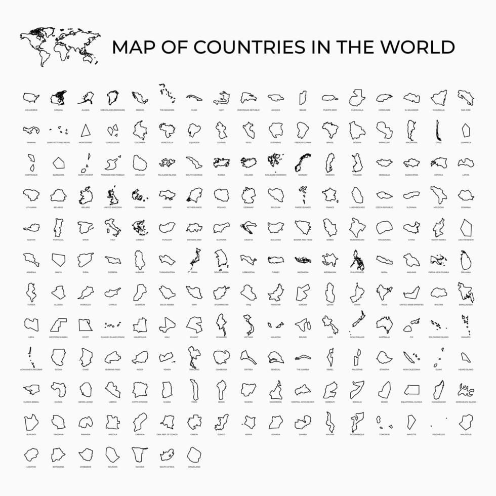 Outline version map of all countries in the world vector