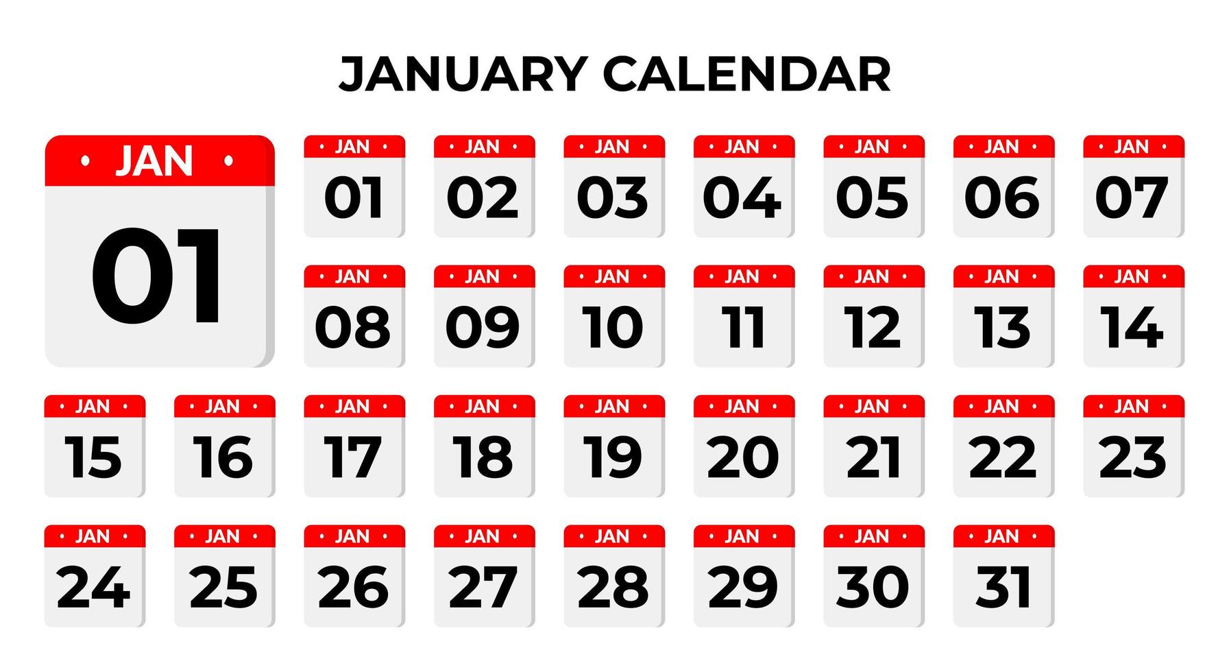 January calendar icons vector