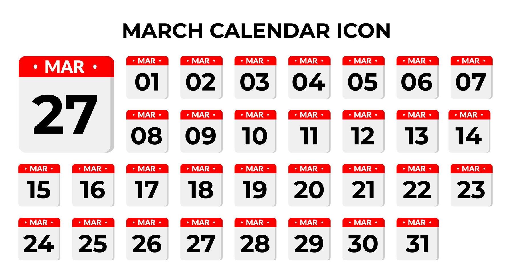 March calendar icons vector