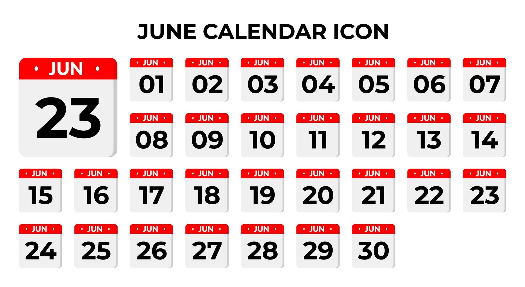 June calendar icons vector