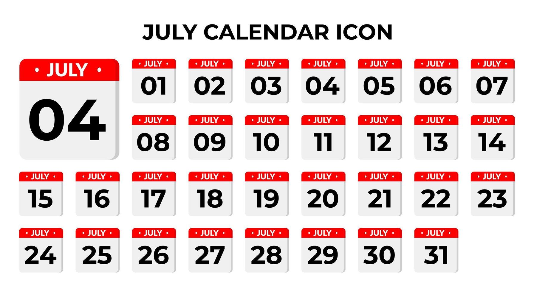 July calendar icons vector