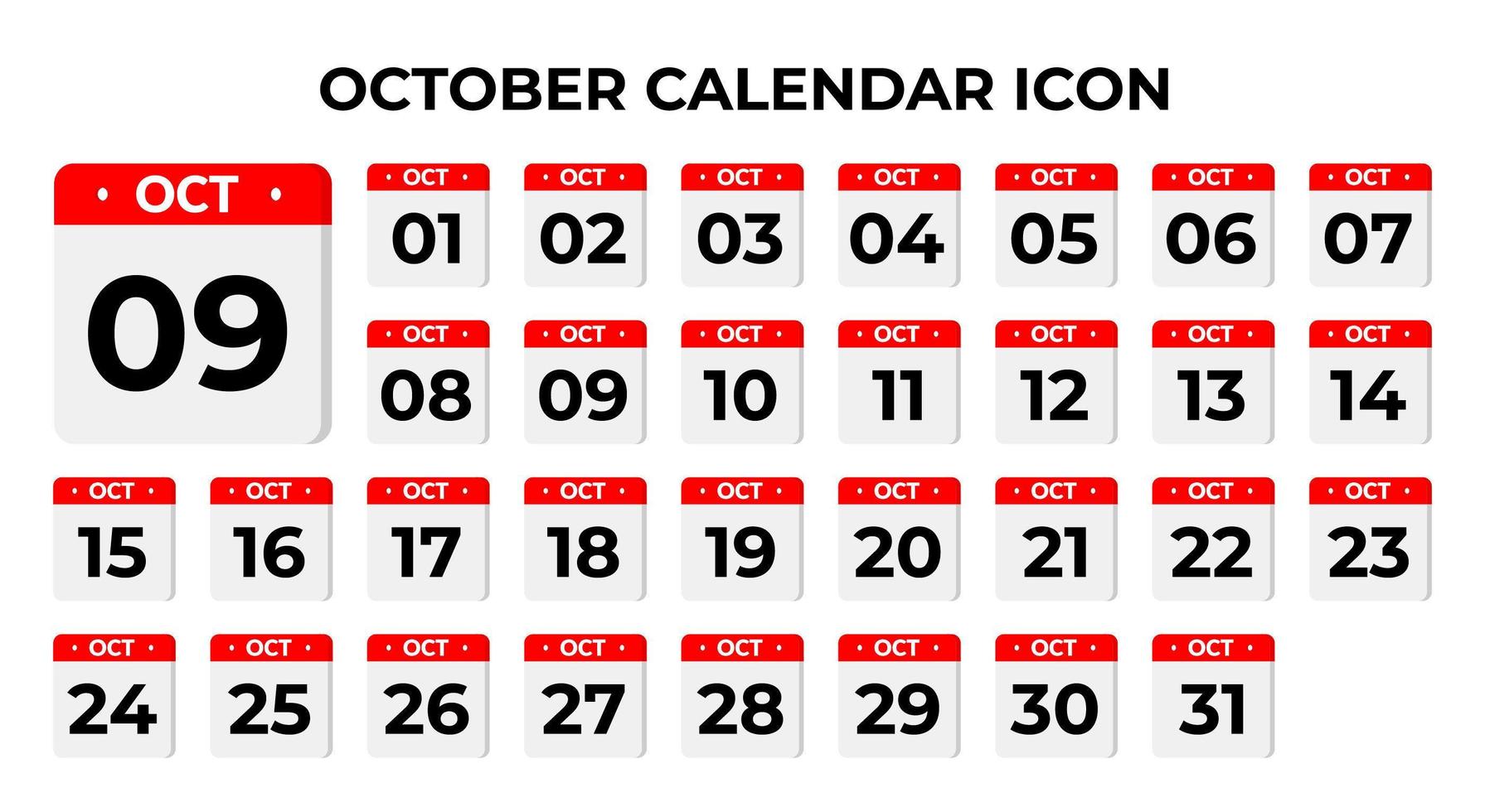 October calendar icons vector