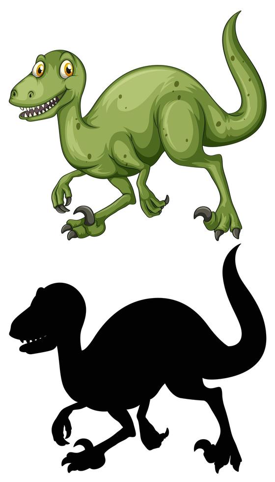 Set of dinosaur cartoon character and silhouette vector