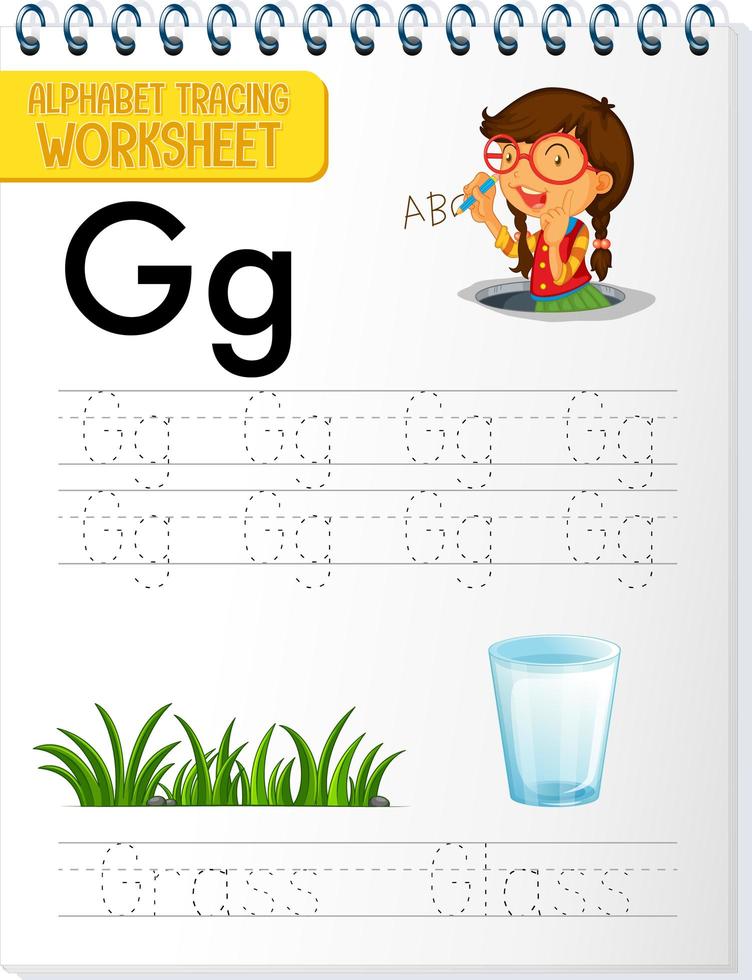 Alphabet tracing worksheet with letter G vector