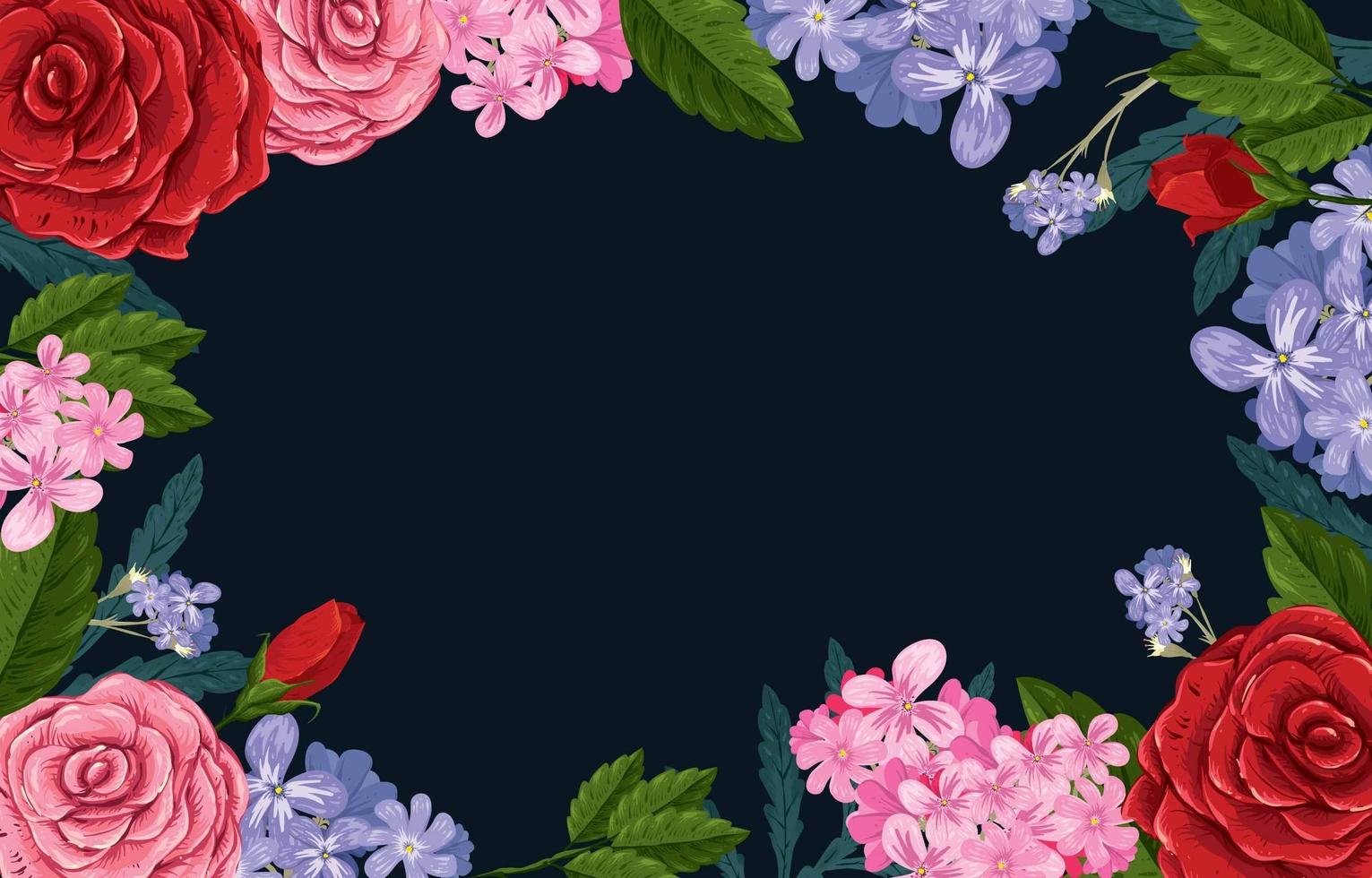 combinación de flores con fondo azul oscuro vector