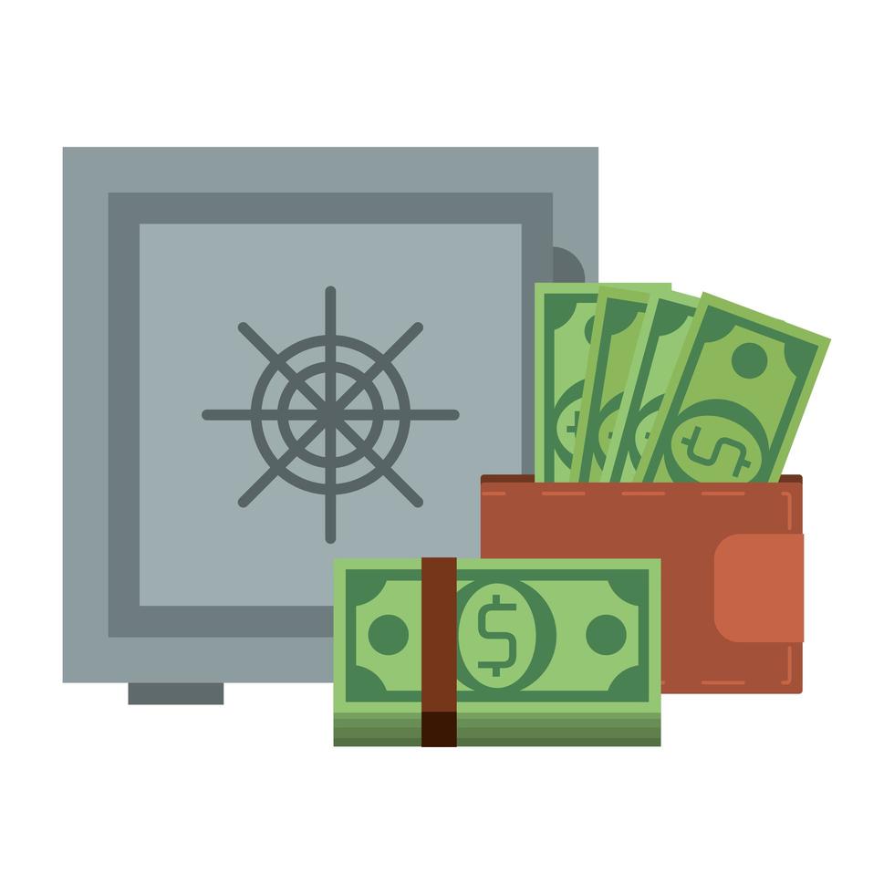 Safe and wallet with money symbol vector