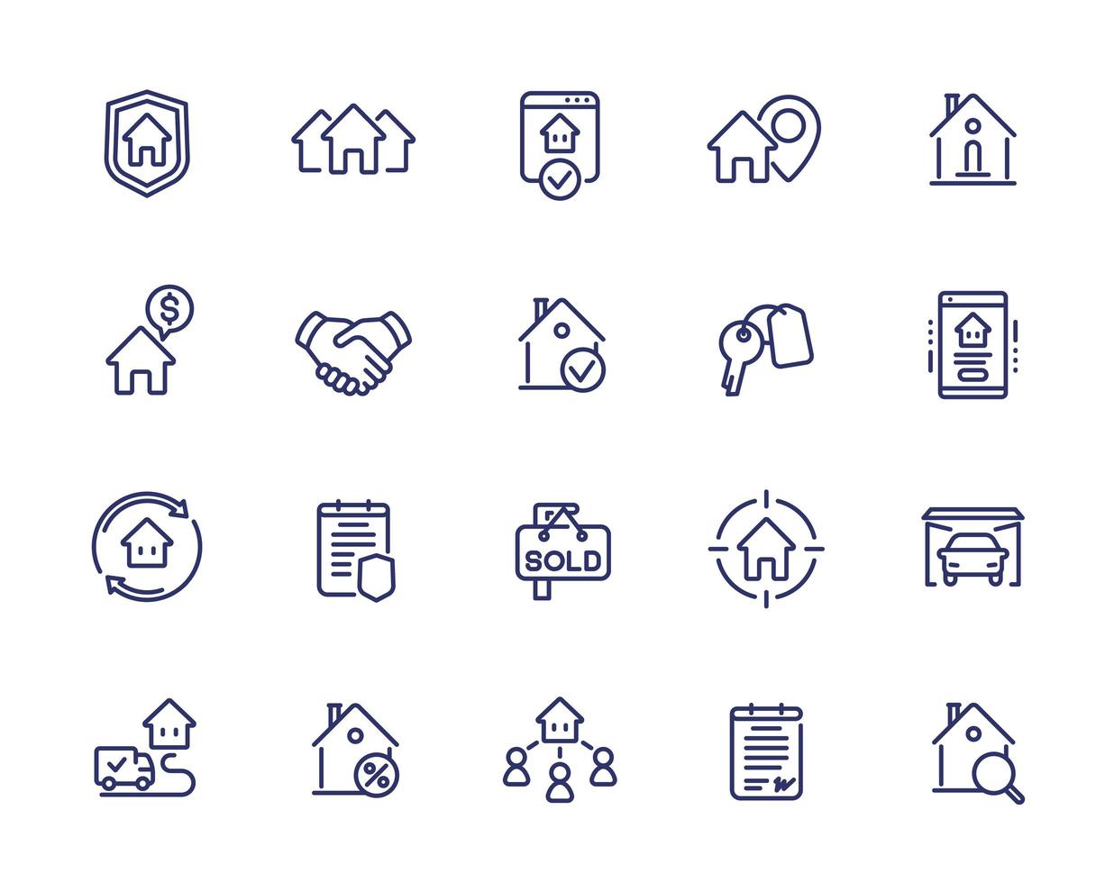 Real estate line icons, tenants, houses for rent vector