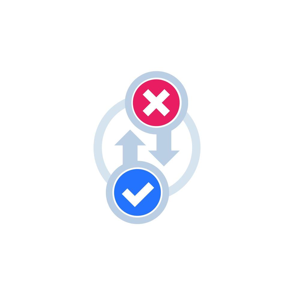 Process icon with checkmark and cross vector