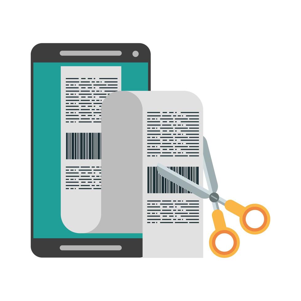 Smartphone and scissors cutting a receipt vector