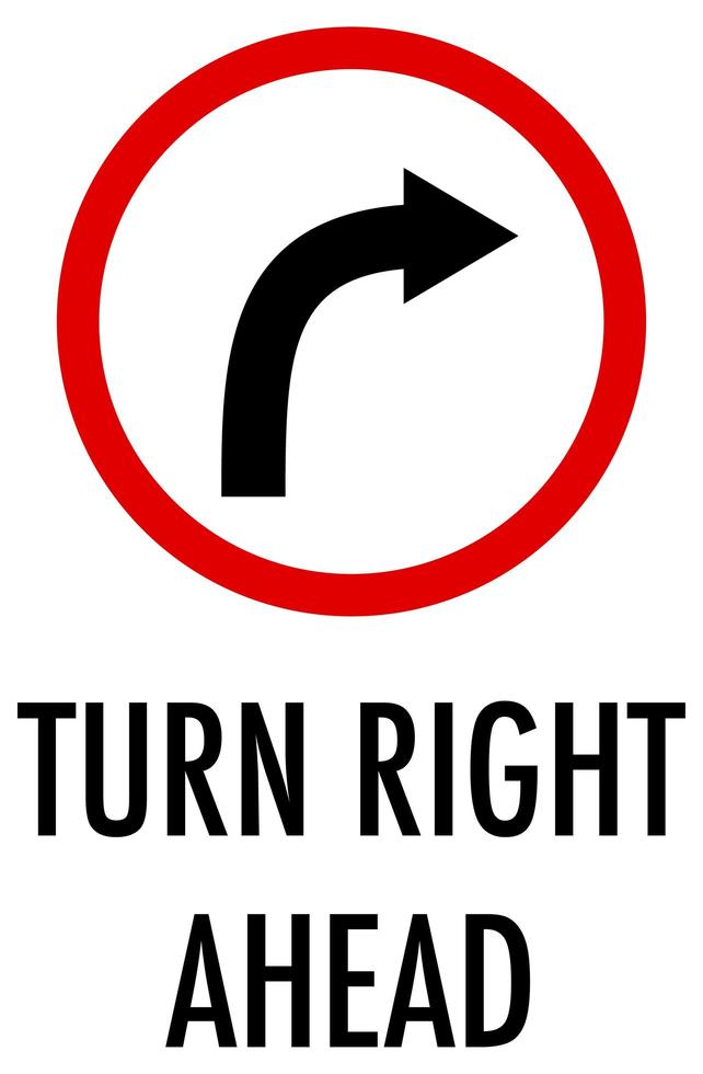 Gire a la derecha signo sobre fondo blanco. vector