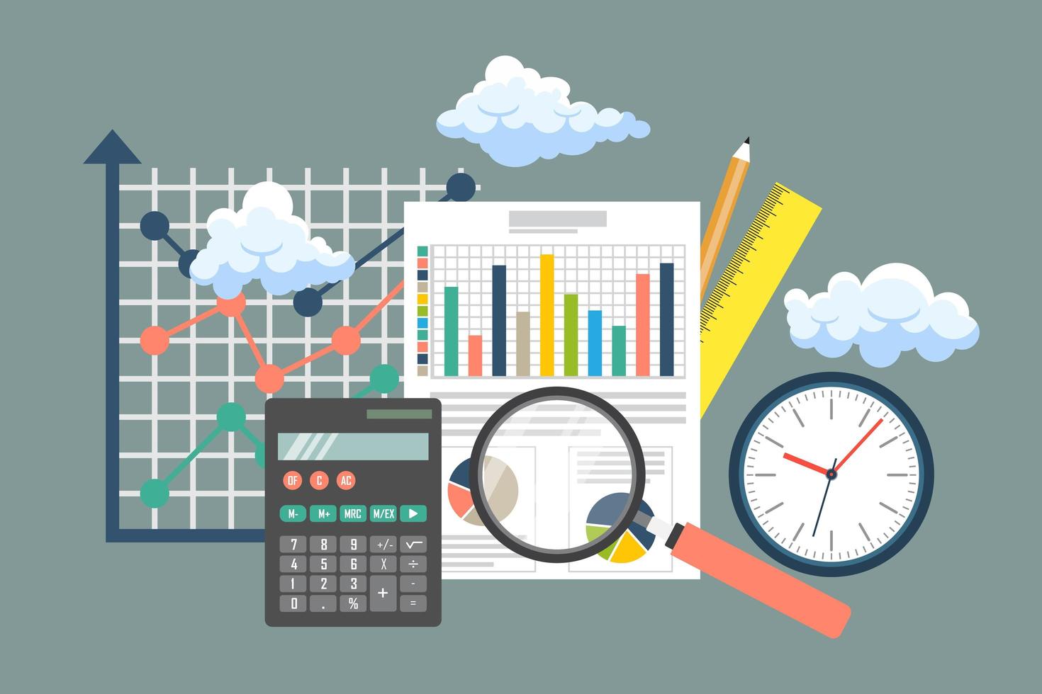 Auditing concept background with office objects vector