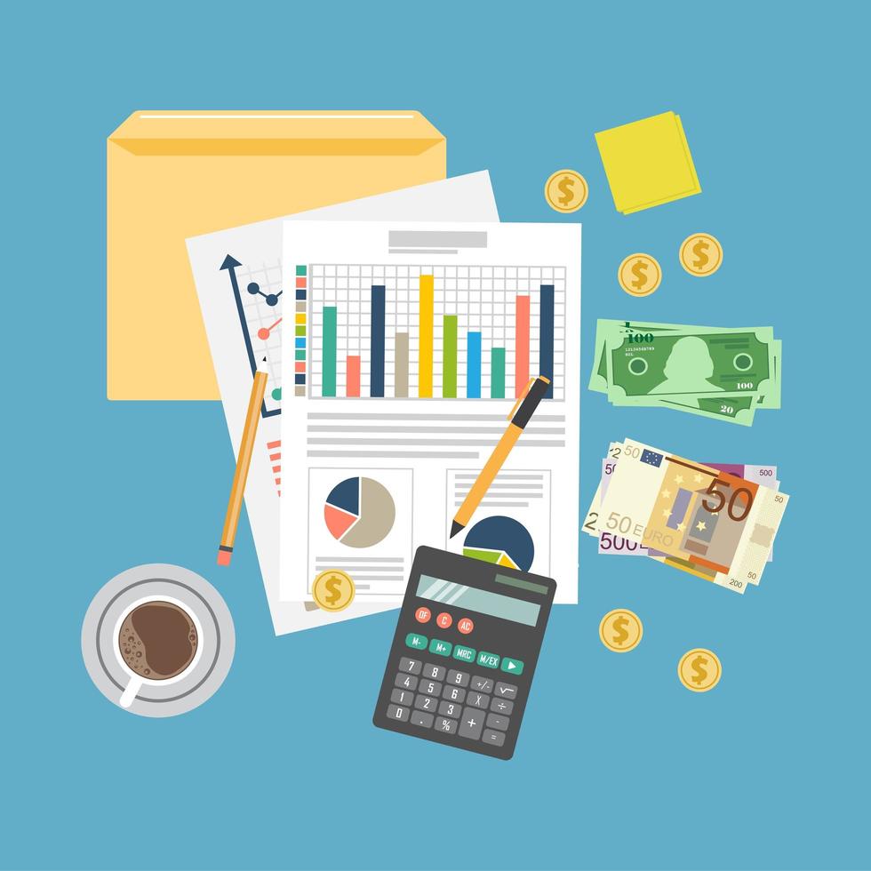 Auditing concept background with office objects vector