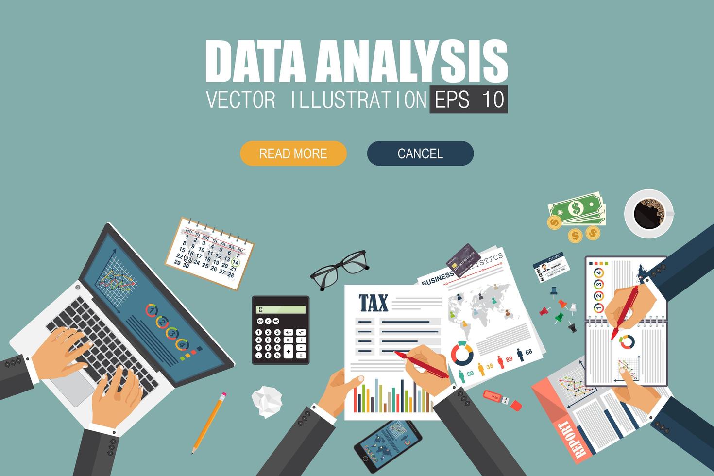 Auditing concept background with office objects vector