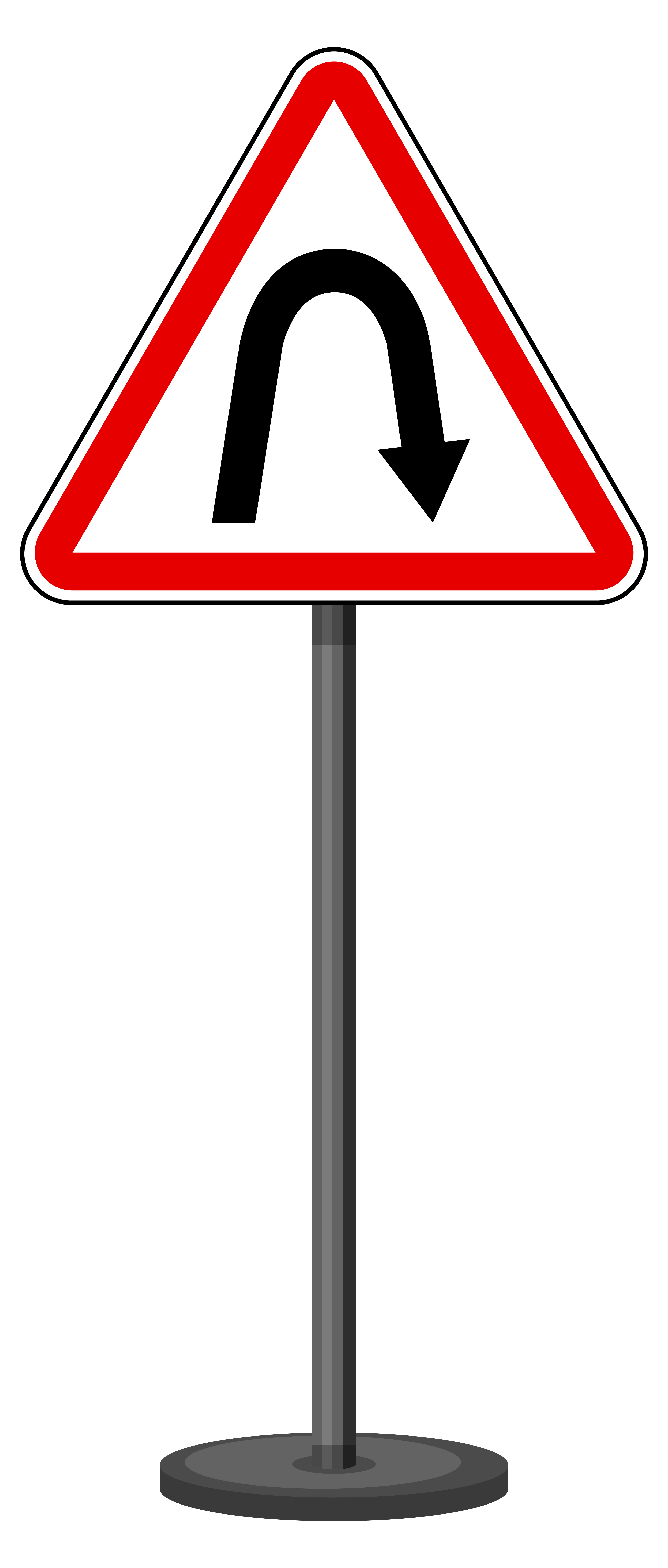 Right Hair Pin Bend Sign With Stand Isolated On White Background 