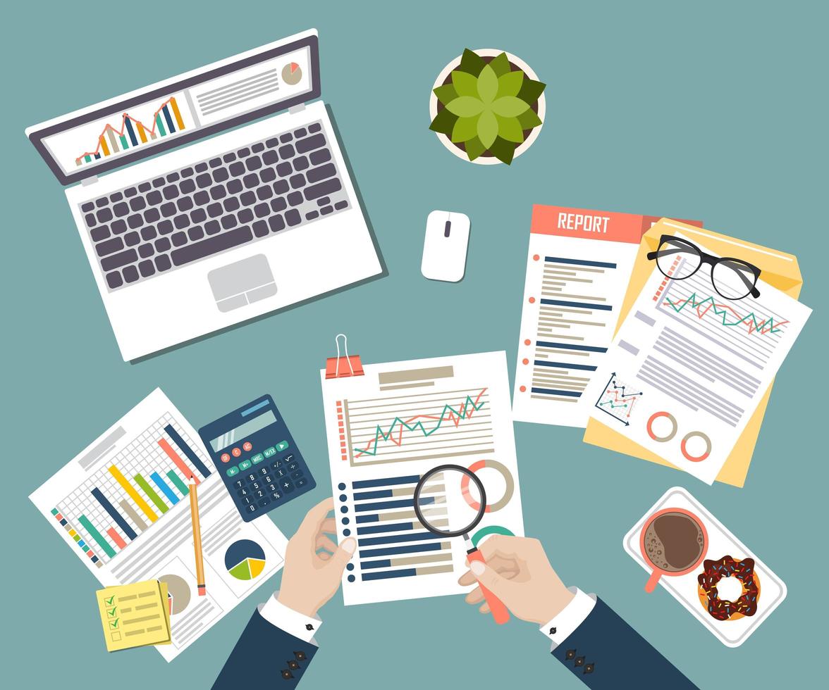 Auditing concept background with office objects vector