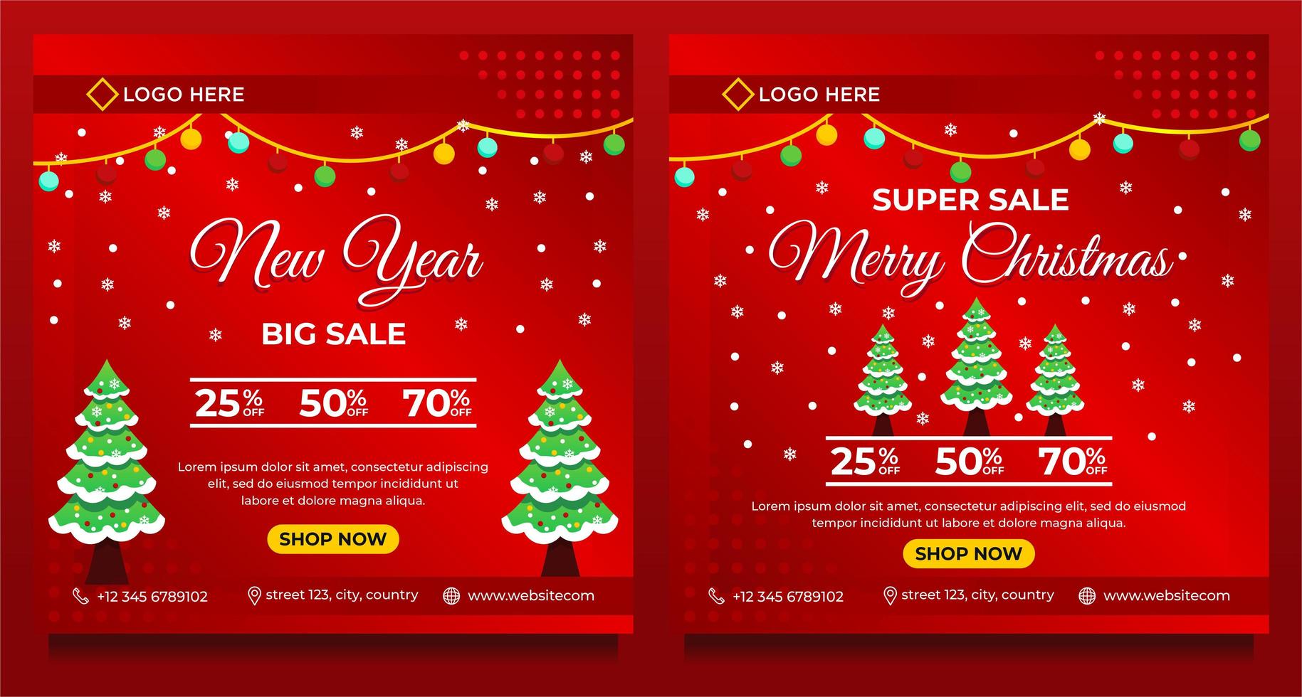 Merry Christmas and Happy New Year background template vector