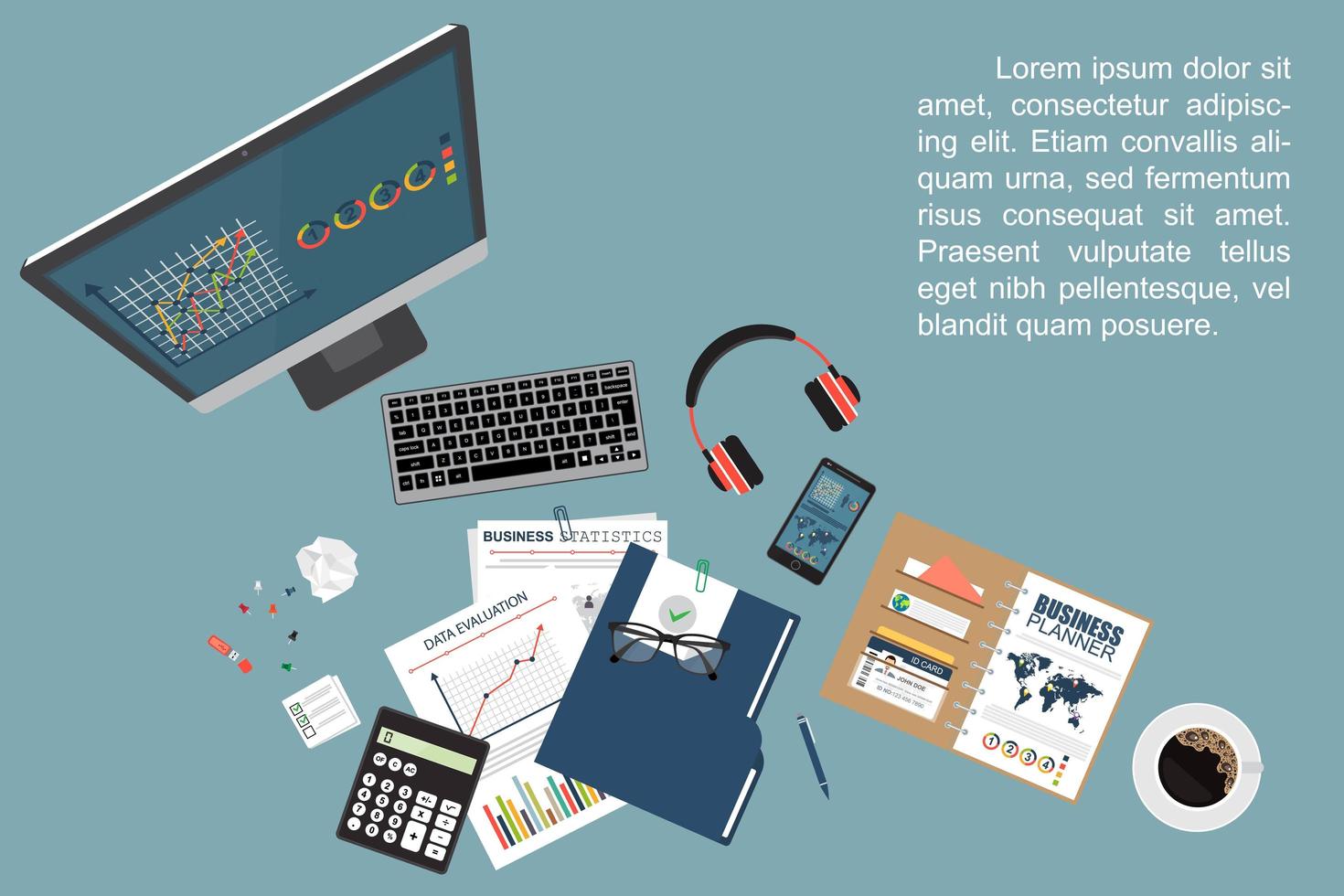 Auditing concept background with office objects vector