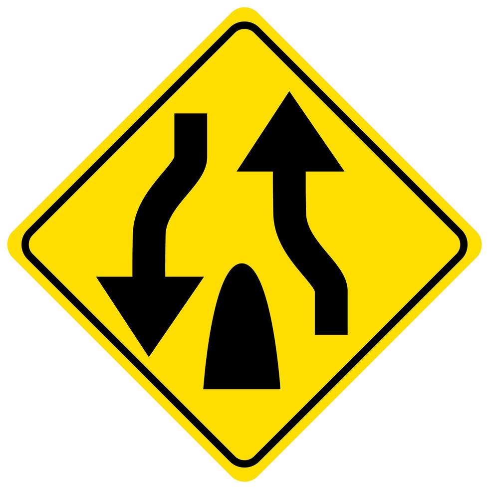 Señal de advertencia para el final de una carretera dividida sobre fondo blanco. vector