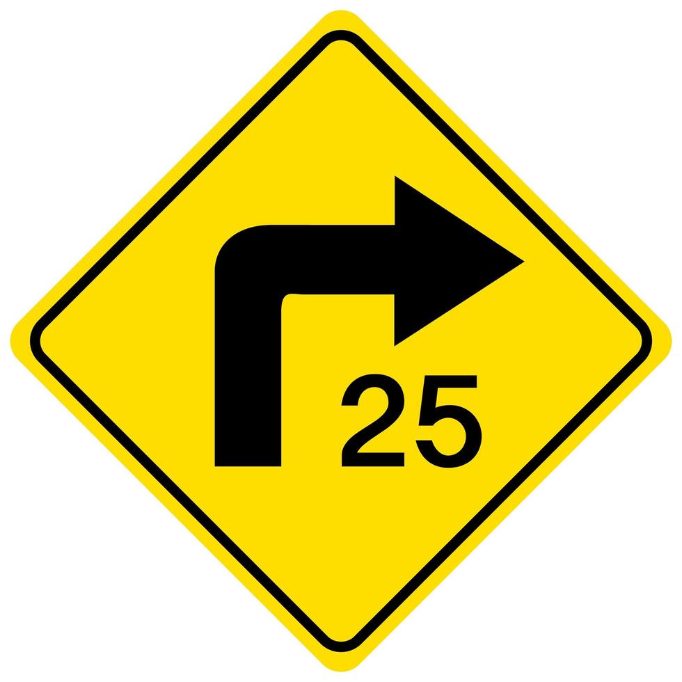 Advisory turn speed yellow sign on white background vector