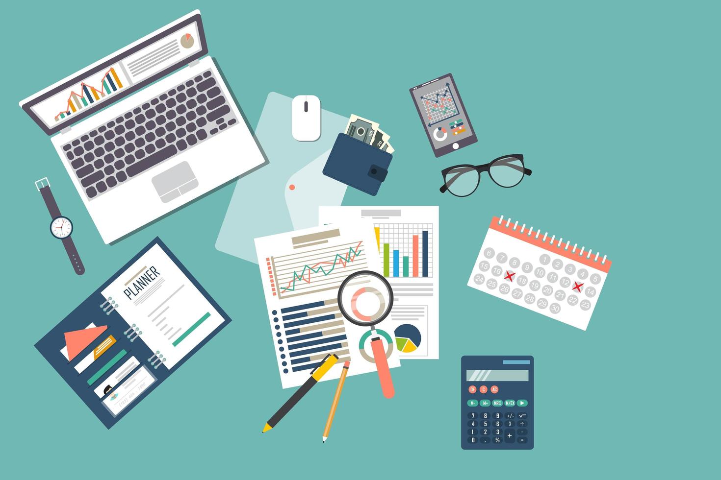 Auditing concept background with office objects vector