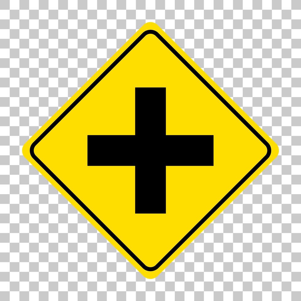 Yellow traffic warning sign on transparent background vector