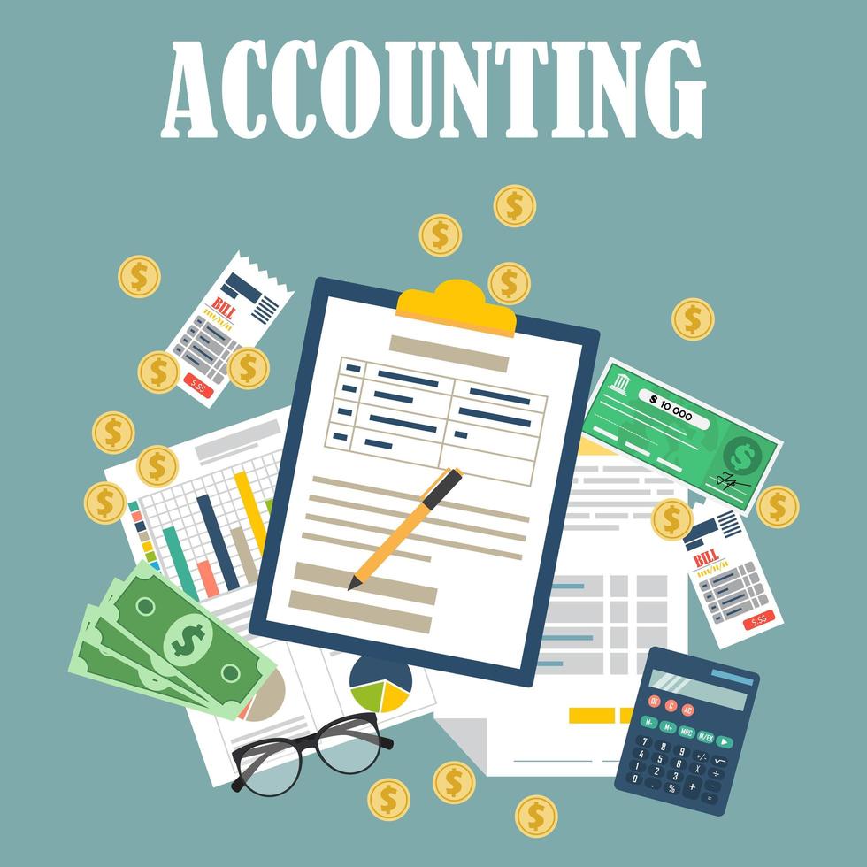 Auditing concept background with office objects vector