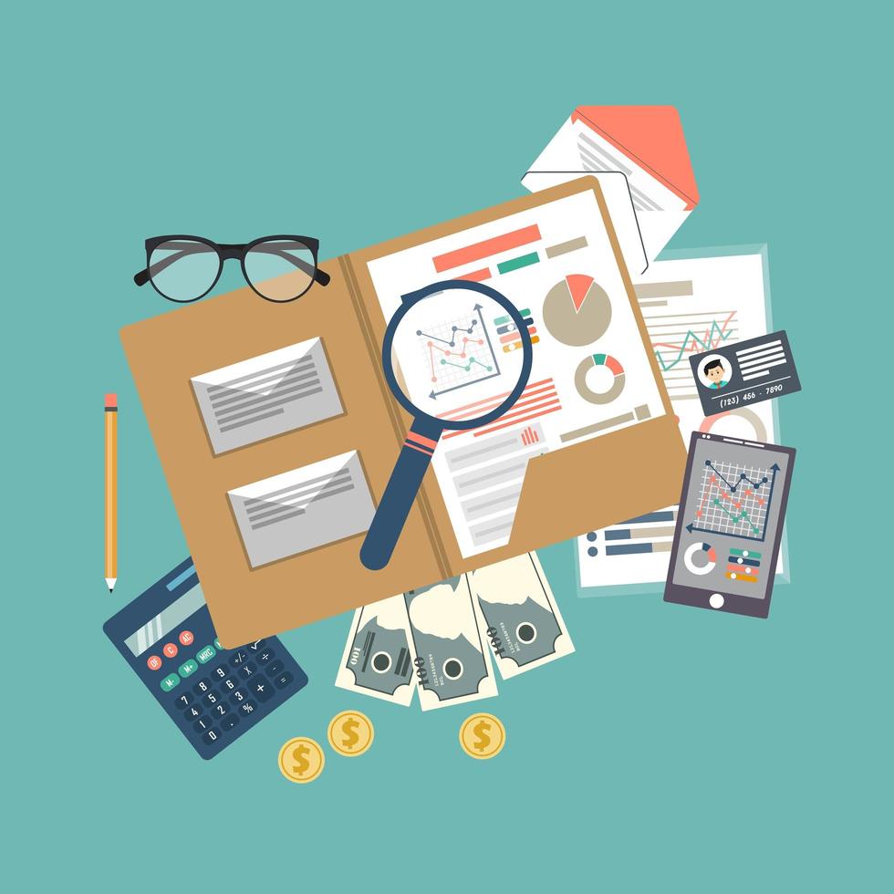 Auditing concept background with office objects vector