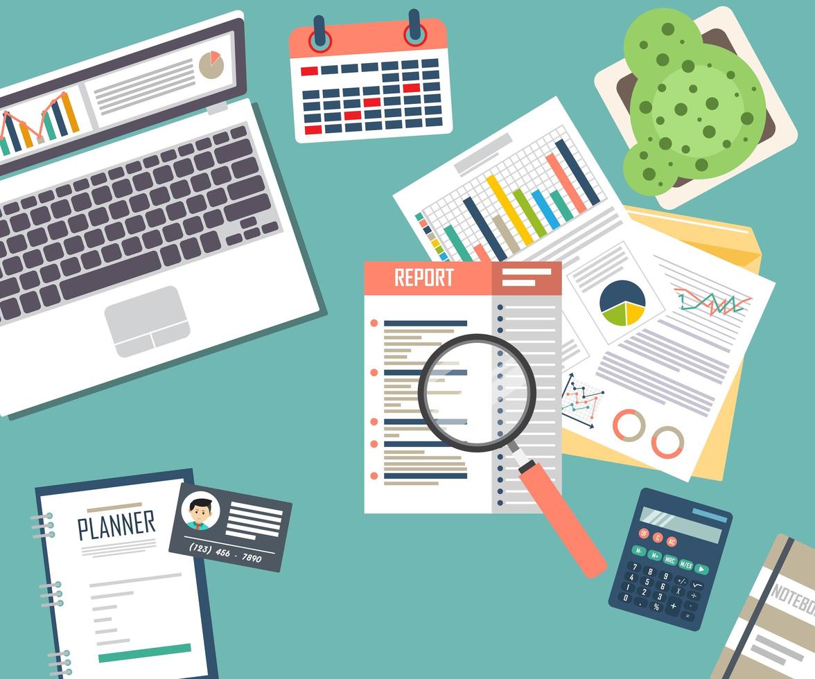 Auditing concept background with office objects vector