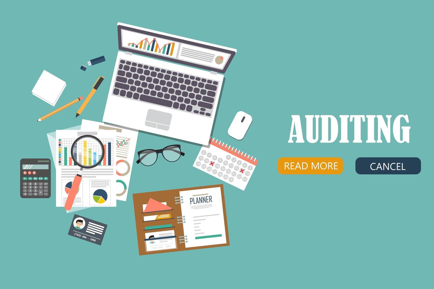 Auditing concept background with office objects vector