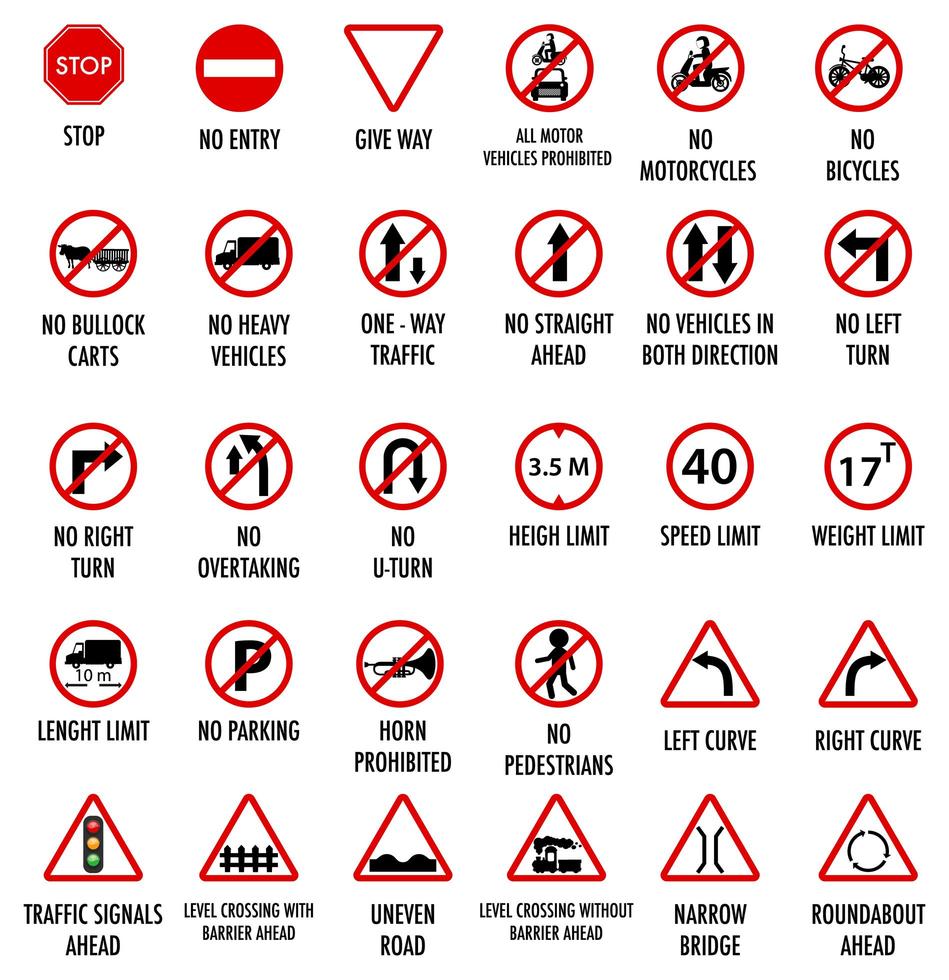 Conjunto de señales de tráfico obligatorias aisladas sobre fondo whte vector