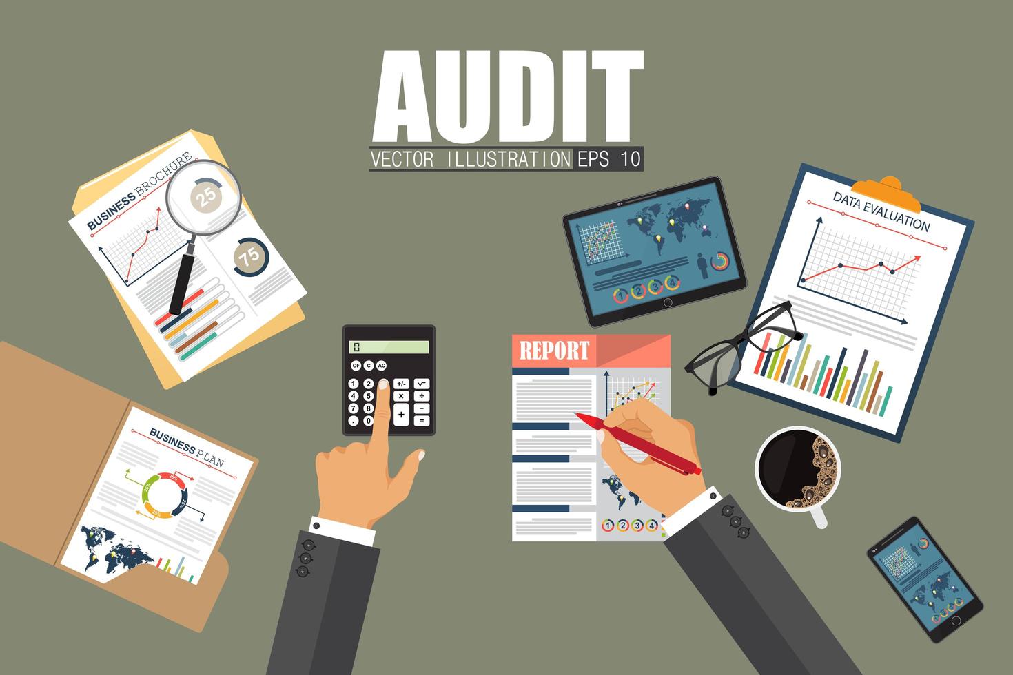 Auditing concept background with office objects vector