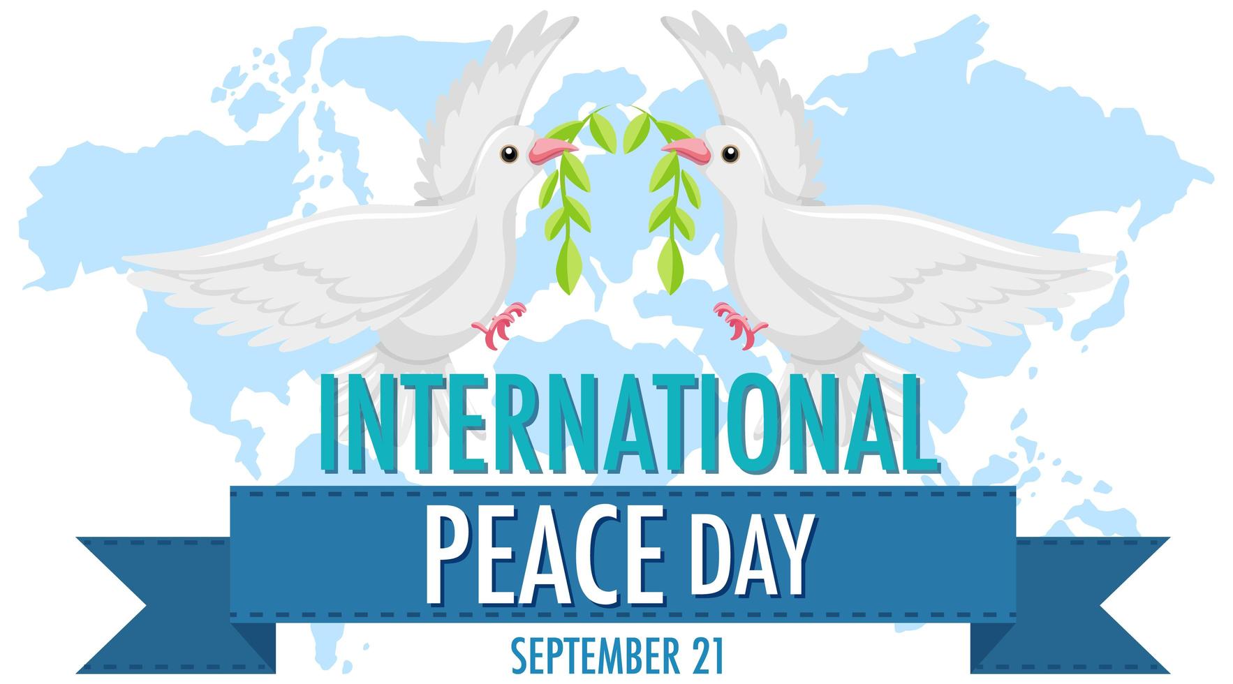 Internationl Peace Day logo or banner with white dove on world map vector