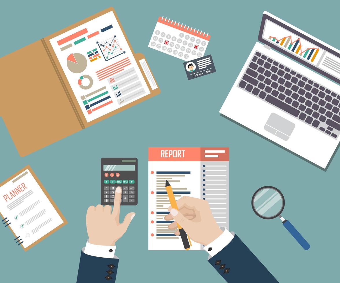 Auditing concept background with office objects vector