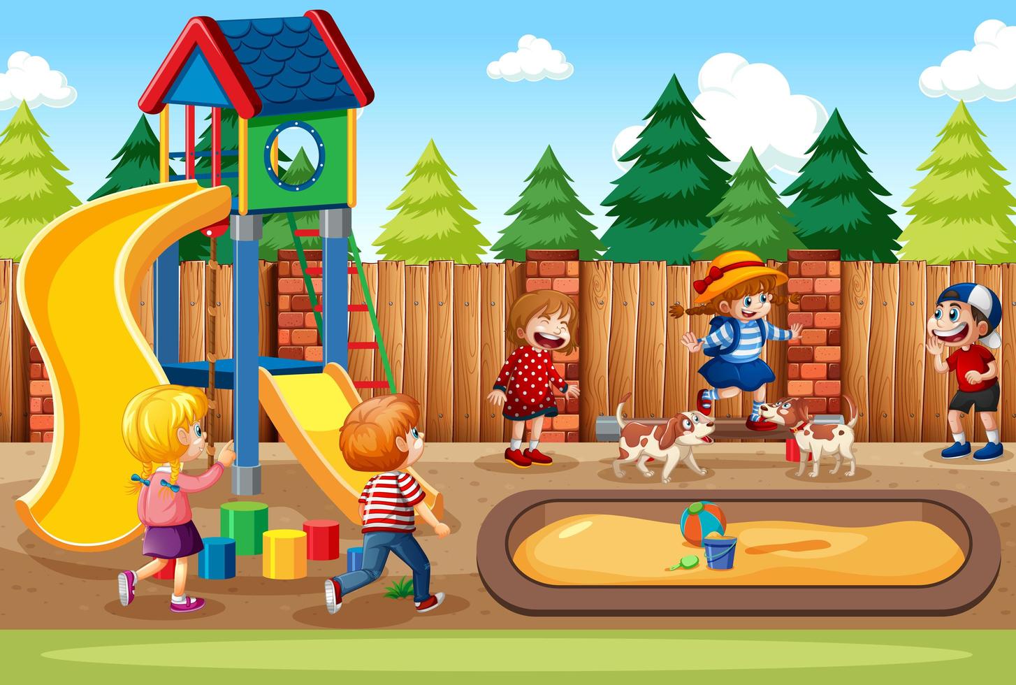 Children playing in the playground scene vector