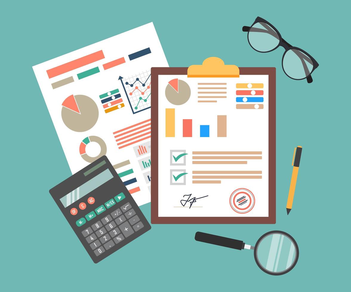 Auditing concept background with office objects vector