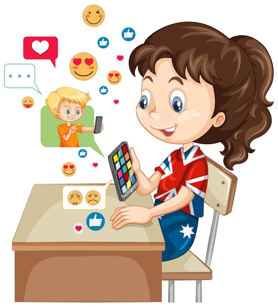 Children with social media elements on white background vector