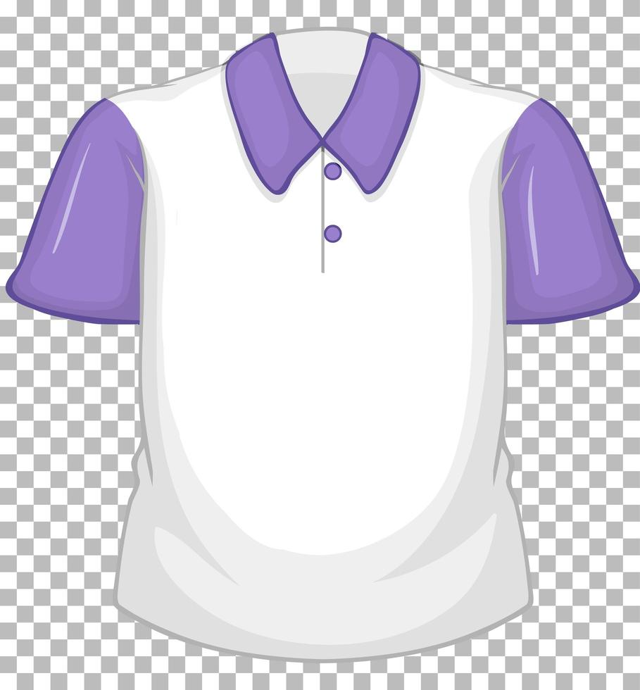 Blank white shirt with purple short sleeves on transparent vector